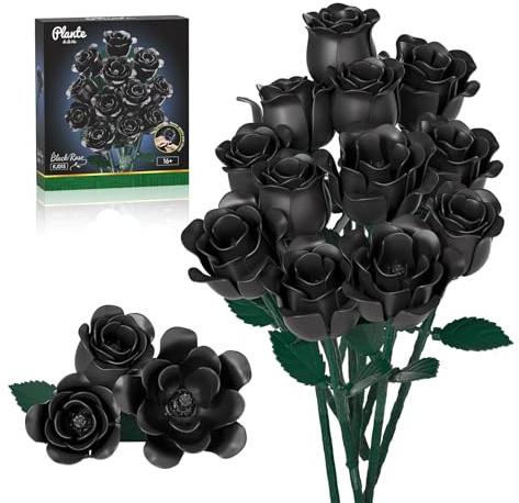 JAKI 12 Roses Bouquet Building Set with Heart-Shaped Gift Box Base, 528PCS Gothic Matte Roses Artificial Flower Building Blocks, Gift for Christmas,Valentines, Home Office Decor for Adults Women Girls