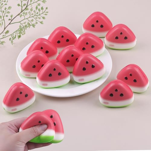 Anboor Lot de 12 jouets squishies pour enfants - Pastèque - Petit jouet à presser - En mousse - Mini nourriture - Squishys - Jouet mignon