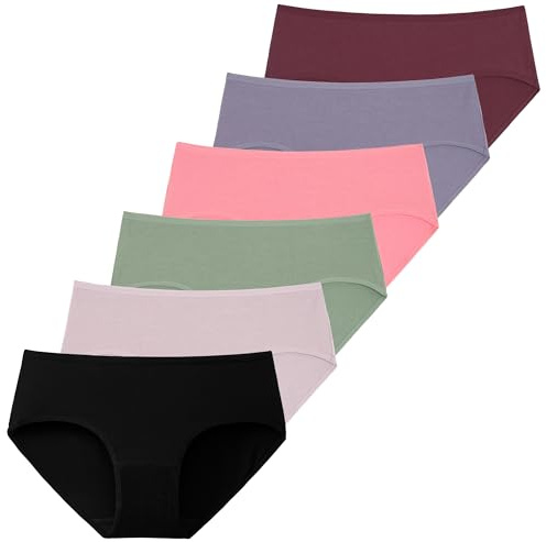 INNERSY Underbyxor för kvinnor, bomull, flerpack, hipster, bekväma underkläder, 6-pack