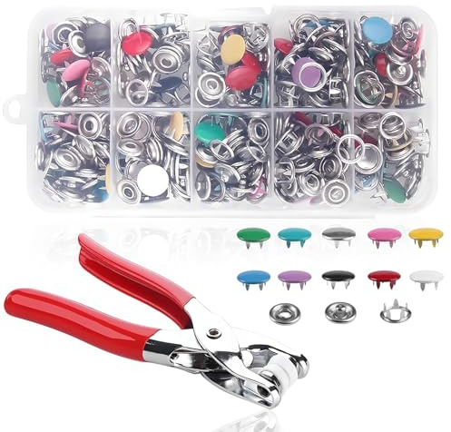 102 Pcs Snap Button Fastener Kit with Pressure Pliers and Box, Press Studs Snap Fasteners for Clothing Snap Fastener Kit, Poppers Fasteners for Clothings Bags DIY Crafts