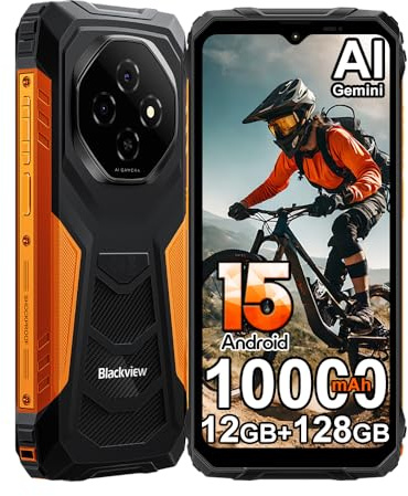 Blackview Fort 1 Móvil Irrompible Android 15, 12GB+128GB/2TB 10000mAh Teléfono Móvil Resistente IP68, 6.56 HD+ 90Hz, 16MP Cámara AI Móvil Rugerizado,Face ID/NFC/GPS/5G WiFi/FM/Gemini AI, Naranja
