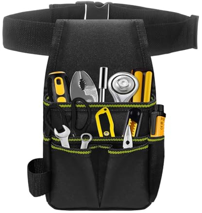 Tool Belt Organizer, Adjustable Oxford Holder, Hip Pouch with Multi Pocket System, Carry Pack with Reinforced Stitching, Workwear Accessory, for Carpenter Construction Handyman Contractor Mechanic