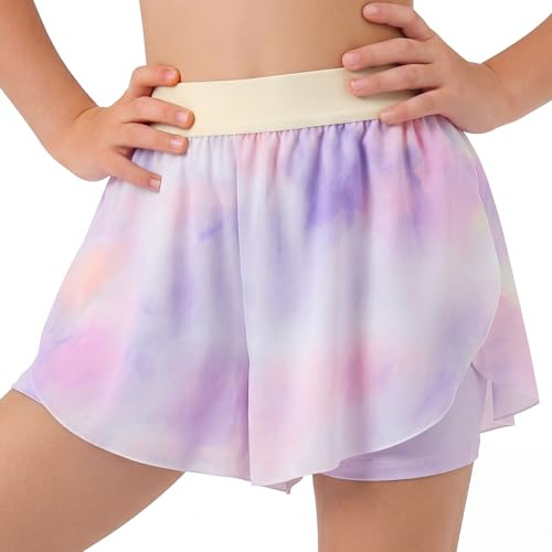 Tokeya Pantalones Cortos para Niñas 2 en 1 Deportivo 10-11 Años, Morado