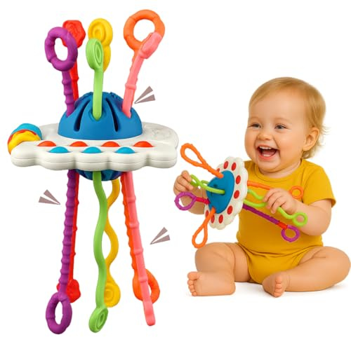 Toyana 3-in-1 Baby Sensory Pull String Toy | Montessori Activity Set with Teething & Fine Motor Skill Development for Infants & Toddlers 0-24 Months | Educational Learning Toy