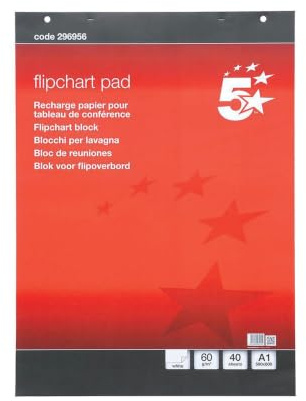 5 Star 296956 Office Flipchart Pad Perforated 40 Sheets A1 Plain (Pack of 5)