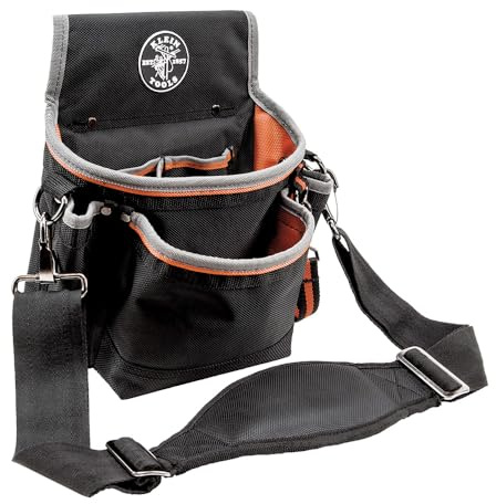 Klein Tools 5243 Tradesman Pro Tool Pouch with Padded Shoulder Strap, Reinforced Bottoms and Electrical Tape Thong, 15-Pocket