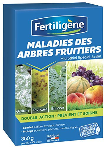 FERTILIGENE NMAFRU35 - Anti-maladies des Arbres Fruitiers Mini-Granulés Naturels 350 g - Préventif et curatif - Elimine l'oïdium et tavelure - A base de soufre, matière active minérale - Jusqu'à 470m²