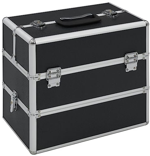 vidaXL Maletín para Maquillaje Estuche de Almacenamiento de Cosméticos Neceser para Procutos Estéticos de Aluminio Negro 37x24x35 cm
