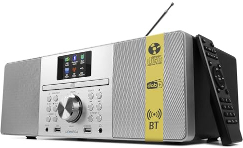 LEMEGA MSY1P Reproductor de CD con Radio Dab/Dab+ y FM, Streaming por Bluetooth, Sistema Hi‑Fi estéreo de 80 W, Pantalla a Color, 60 presintonías, Mando a Distancia, Mueble de Madera acústica