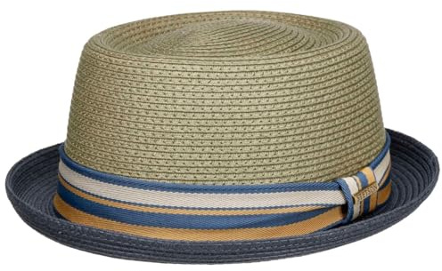 Stetson Licano Toyo Pork Pie Stråhatt Damer/Herrar - strandhatt solhatt med foder, grosgrain band Sommar Vår-sommar - M (56-57 cm) mörkblå