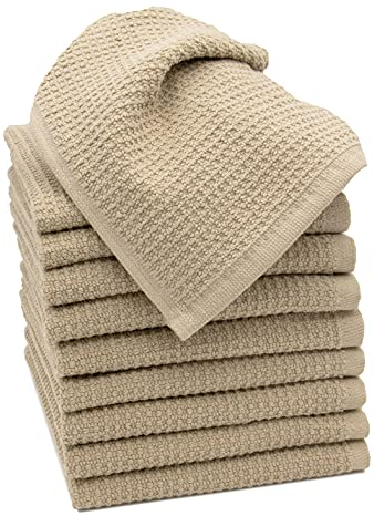 ZOLLNER 10er Set Seiftücher in 30x30 cm - langlebige Handtücher in beige - mit praktischem Aufhänger - Zeitloses Waffelmuster - waschbar bis 95°C - Baumwolle - Hotelqualität