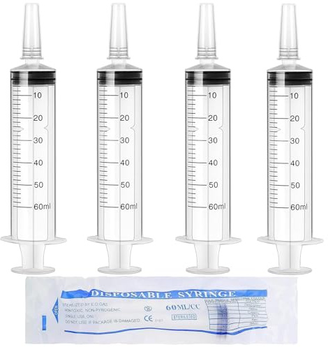 60 ml spruta 4-pack plastspruta med lock matningsspruta för husdjur individuellt förpackade sprutor mätspruta steril för laboratorier, mat, dispensering, vattning
