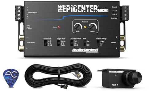 AudioControl The EPICENTER Micro Bass Restoration Processor & Line Output Converter, Compact Car Audio Bass Booster Enhancer, Line Level & Speaker Level Inputs, Includes Dash Mount Remote Control Knob