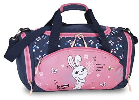 Sac à bandoulière sac de sport pour filles enfants sac de voyage avec lapin - 14,2 l - 35 x 22 x 18,5 cm - Bleu/rose