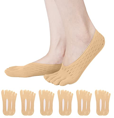 TAGVO 6 Paires Chaussettes à Orteils Séparés pour Femme Chaussettes à Cinq Doigts,Chaussettes de Compression Orthopédiques,Chaussettes Invisibles à Doublure Basse Antidérapantes Respirantes Sport Yoga