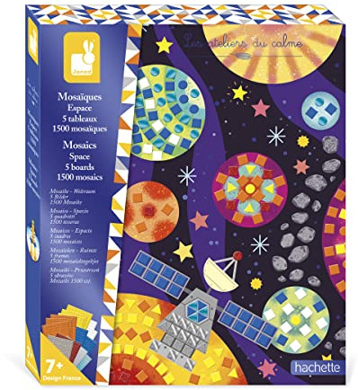 Janod - Mosaik-Set Weltraum - Les Ateliers du Calme - Kreatives Hobby Kinder - Feinmotorik und Konzentration - Ab 7 Jahre, J07855