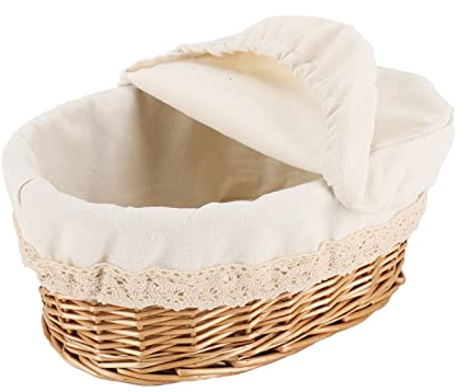 YAHUAN Runder Brotkorb zum Servieren von gewebten Brotkörben, Weidenkorb, Sauerteig-Gärkorb mit herausnehmbarer Einlage und Abdeckung (Weide)
