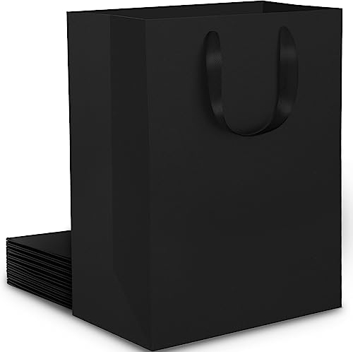 EUSOAR Papiertüten mit Henkel Schwarze - 250gsm Kraftpapier Tüten Schwarz Mittel- 10 stück M 20x10x28cm Einkaufstüte-Papiertragetasche Klein - Geschenktüte mit Griff - Geschenktasche