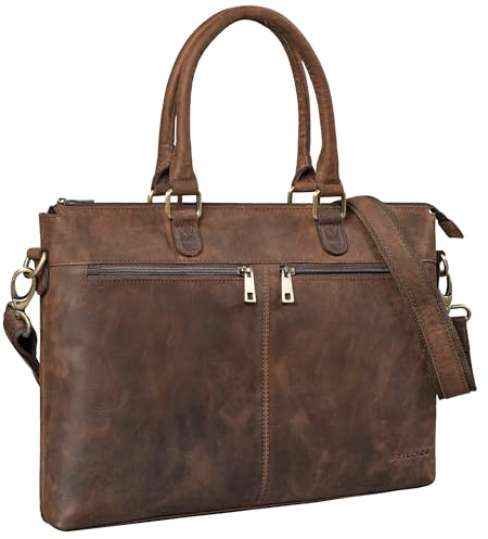 STILORD Bailey Bolsa de Negocios para portátil de Cuero de 15 Pulgadas de Gran tamaño para el Trabajo Bolsa de Hombro Trolley Adjunto Color:Zamora - marrón