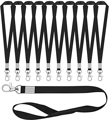 10 Pièces Ordons Tour de Cou, Porte Badge Tour de Cou, Noir Lanières Tour de Cou de Bureau, Tour de Cou Porte Clé, Pour Porte-Clés, ID Cards, Téléphone Portable