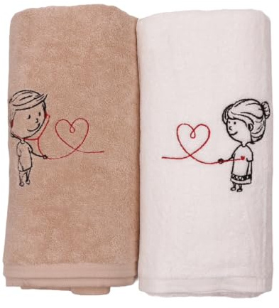 Tibex Set de regalo Él y ella 50 x 70, juego de toallas de algodón, toalla de baño, toalla de polvo, toallas de invitados, San Valentín, aniversario