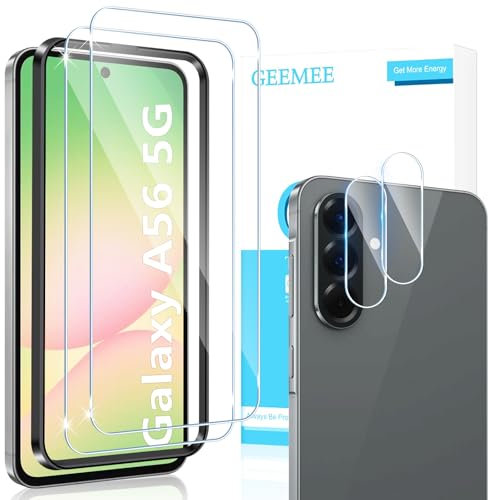 GEEMEE para Samsung Galaxy A56 5G de Pantalla Protector de Lente de cámara, 2 + 2 Pack Cristal Templado Película Vidrio Templado, Instalación Rápida 9H Alta Definicion Glass Screen Protector