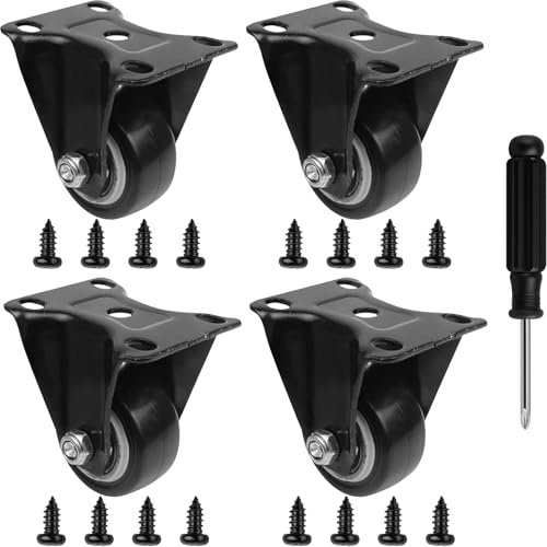 QOPAHI Castor Wheels 50mm, Fixed Caster Wheels Set of 4 Silent Rubber Heavy Duty Casters for Furniture Trolley Cabinet Moving, Load Capacity 45kg Each(Black)