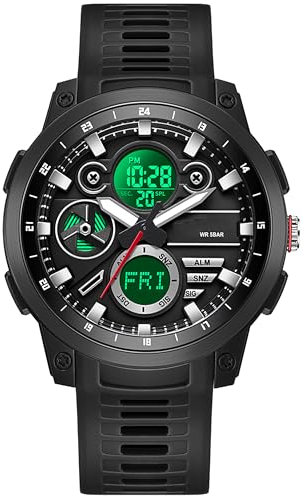findtime Herren Digitaluhr Wasserdicht mit Weltzeit Doppelzeit Timer Alarm Stopuhr Analog Digital Outdoor Uhren für Jungen Jugendliche