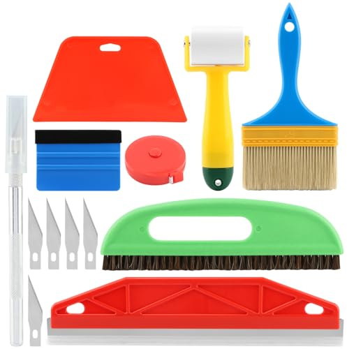Wallpaper Smoothing Tools, Wallpape-r Tool Kit with Felt Squeegee Seam Roller Wallpape-r Brush Measure Tape for Wallpapers,Contact Paper,Window Tint,Vinyl Backsplash Tile(COLOR:1)