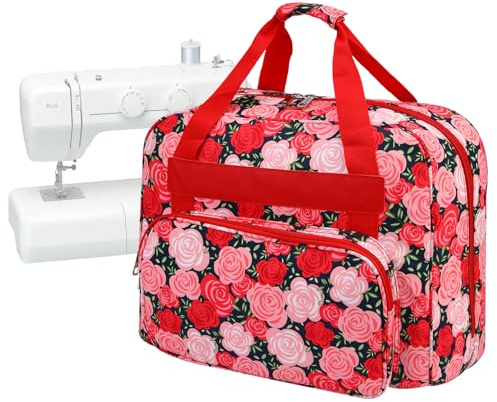 LetCartMaker Funda de Transporte para máquina de Coser, Bolsa de Almacenamiento Universal con Bolsillo y asa, Bolsa Colgante portátil para pequeñas máquinas de Coser, Jardín de Rosas, 43x32x21cm
