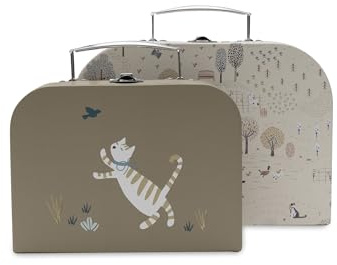 Jollein Spielkoffer Kind Set – Tiny Park – 2 Stück – Kinderkoffer aus Karton – Mit Henkel und Schnalle – Naturmotiv & Tiere – Für Baby Spielzeug – Kinderzimmer Deko