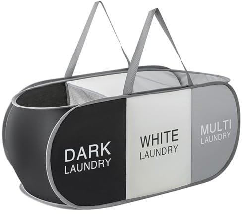 KIRZAX Cesto Portabiancheria 3 Scomparti, 95L Pieghevole in Tessuto Oxford, Elegante Contenitore Biancheria Sporca per Bagno & Camera (80x36x36cm)