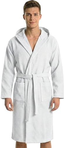 o-day Accappatoio Nido D'Ape Uomo in Cotone 100% con Cappuccio Tasche e Cintura Accappatoio Nido D'Ape Donna Leggero S-XXL (IT, Testo, L, Regular, Regular, Bianco)