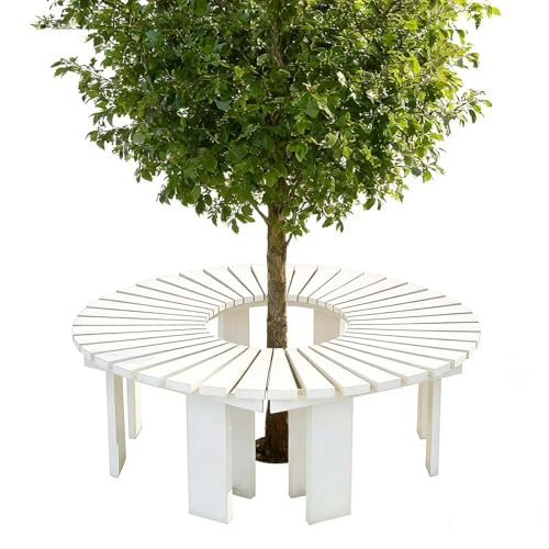 Bancos envolventes para árboles, asiento de madera maciza para árboles de jardín, soporte para plantas resistente a la intemperie, bancos de parque semicirculares curvos para porche(Blanco,Half Round)
