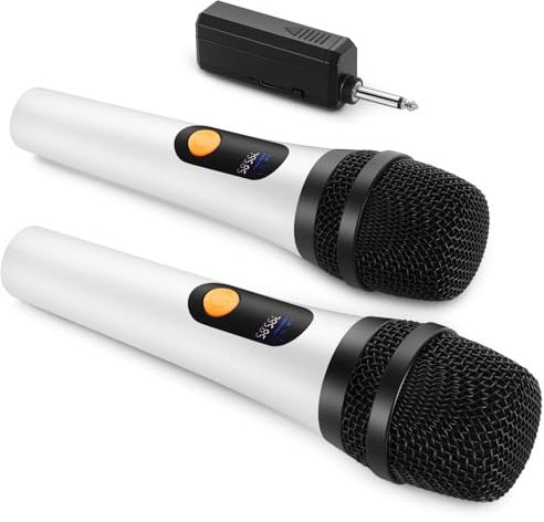 ALPOWL Micrófono inalámbrico, Micrófono Bluetooth dinámico Dual Digital con Receptor Recargable, Alcance de 60M, micrófono para Cantar, Karaoke, reuniones, Iglesia, Boda