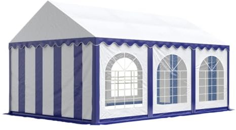 Tente Barnum de Réception 4x6 m Bâches PVC 750 N Bleu-Blanc Cadre de Sol Jardin