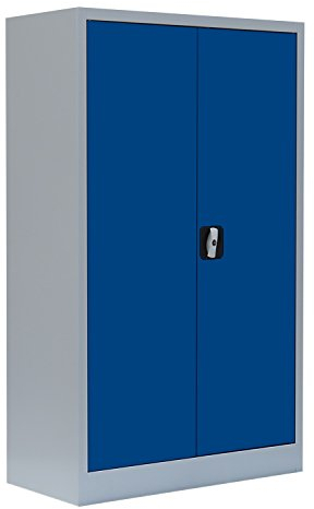 Flügeltürenschrank komplett montiert grau/blau 120x80x38cm Metallschrank abschließbar Lagerschrank Aktenschrank 2 Fachböden 530291