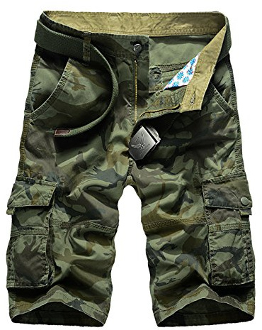 WSLCN Homme Rétro Baggy Cargo Camo Shorts Outdoor Casual Combat Shorts Coton Pantacourt Camo