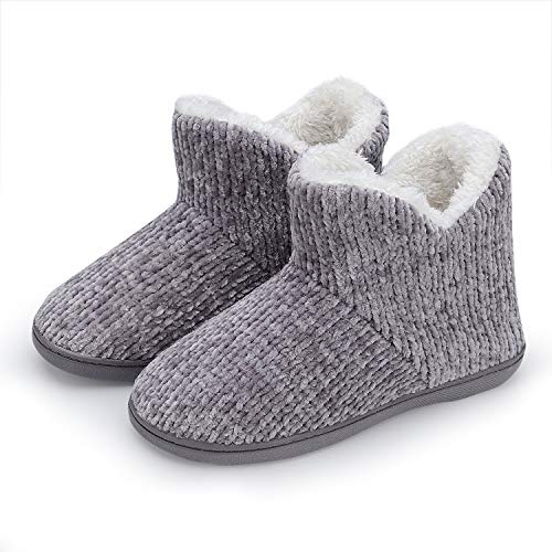 TUOBUQU Women Boot Slippers Fluffy Plush Indoor Outdoor Winter Warm Bootie Ladies Slippers Grey L