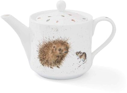 RW WN4090-XT Royal Worcester Wrendale Designs China One Pint Tea Pot-Hedgehog and Mouse, Ceramic, White