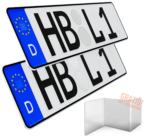 2 Stück KFZ Kennzeichen 40cm x 11cm Nummernschild 400 x 110mm Wunschkennzeichen DIN zertifiziert Autokennzeichen auch für Fahrradträger Anhänger LKW Wunschprägung amtliches Autoschild