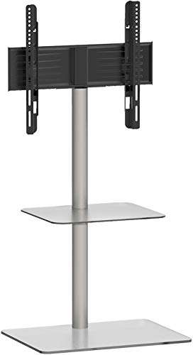 VCM TV Standfuß schwenkbar | Alumium Ständer für Fernseher 26-70 Zoll bis 40 kg | ESG-Sicherheitsglas | Maße ca. H. 100 x B. 60 x T. 45 cm | bis VESA 400x400 | TV Möbel Alani Zwischenboden