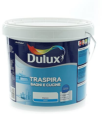Dulux Pittura per Interni Traspirante per Forte Umidità e Vapore, Buon Profumo, Ottimo per Cucina e Bagno, 5 Litri, Bianco, 5L