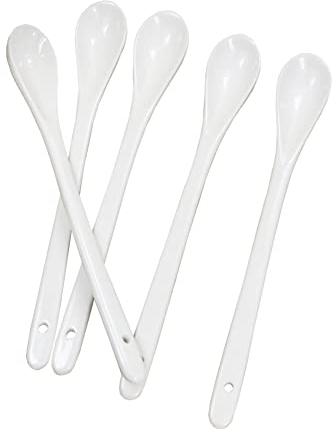 Lot de 5 cuillères à café en Porcelaine Blanche - Cuillère à Dessert en céramique - Cuillères à thé de Cuisine