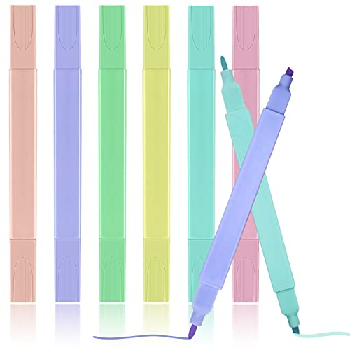 Autoau Textmarker Pastell 6 Farben Bibel Marker Set Dual Tip Aesthetic Highlighter Pen, Pastellstifte für Journal Bibel Planer Notizen Schule Bürobedarf