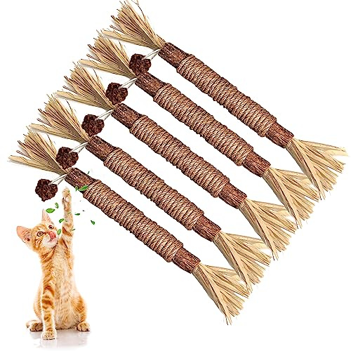 GBSYU 5 Pack Silvervine Cat Toy, Silvervines Sticks Cat Toys for Indoor Cats, Cat & Kitten Chew Toys for Aggressive Chewers, Cat Dental Toy for Kitten Teeth Cleaning, Matatabi Silvervine for Cats