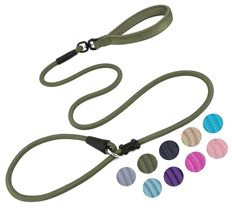 Slip Lead Dog Leash Strong Nylon Rope Leash with Comfortable Handles and Walking Training Lead for Small Medium Large Dogs (Army Green, 1/2×6ft)