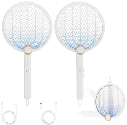 ASPECTEK 2er Set Elektrische Fliegenklatsche, 3000 V Elektro-Mückenklatsche und UV-Mückenlampe mit USB-Ladekabel, gegen Fliegende Insekten, für Innenbereich, Küche und Garten