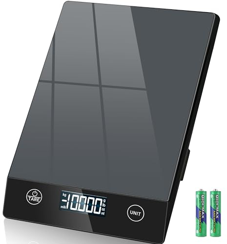 Balance de cuisine numérique 10KG Balances de cuisine en verre Balance numérique étanche Balance de ménage électronique pour la pâtisserie, fonction tare, bouton tactile, précision 1g - Gris