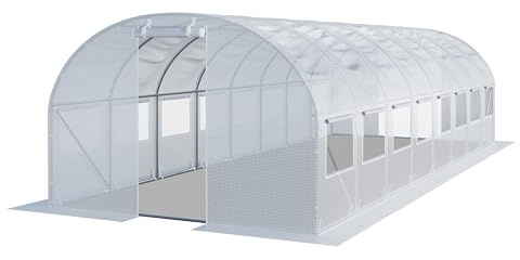 TOOLPORT Foliengewächshaus Gewächshaus 4x8m stabil & langlebig mit Fenster - reißfeste PE Plane 180g/m² weiß transparent